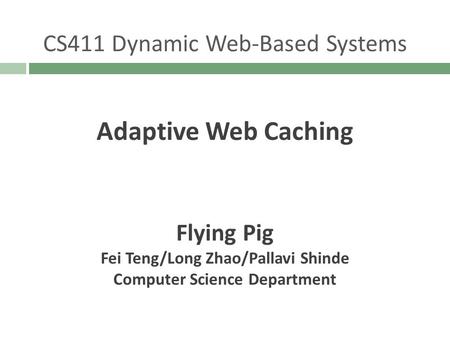 Adaptive Web Caching CS411 Dynamic Web-Based Systems Flying Pig Fei Teng/Long Zhao/Pallavi Shinde Computer Science Department.