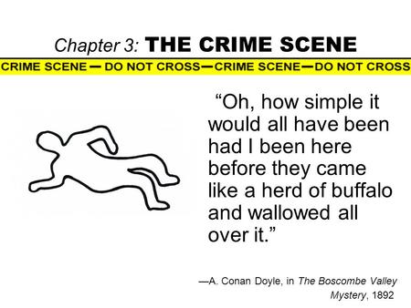 Chapter 3: THE CRIME SCENE “Oh, how simple it would all have been had I been here before they came like a herd of buffalo and wallowed all over it.” —A.