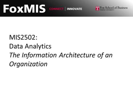 MIS2502: Data Analytics The Information Architecture of an Organization.