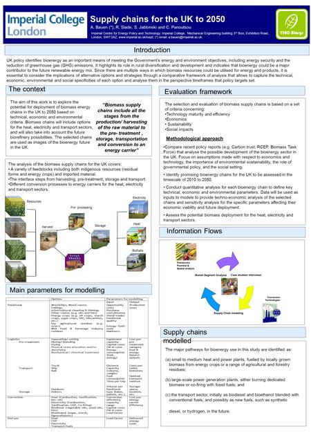 Supply chains for the UK to 2050 A. Bauen (*), R. Slade, S. Jablonski and C. Panoutsou The context The aim of this work is to explore the potential for.