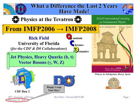 IFT - University of Florida February 29, 2008 Rick Field – Florida/CDF/CMSPage 1 What a Difference the Last 2 Years Have Made! Rick Field University of.