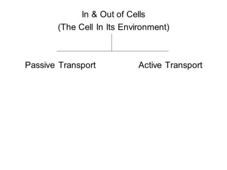 In & Out of Cells (The Cell In Its Environment) Passive TransportActive Transport.