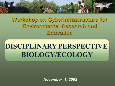 DISCIPLINARY PERSPECTIVE BIOLOGY/ECOLOGY Workshop on Cyberinfrastructure for Environmental Research and Education November 1, 2002.