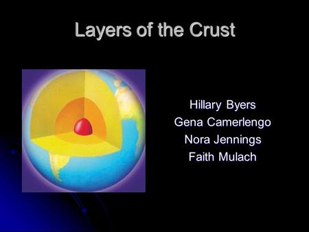 Layers of the Crust Hillary Byers Gena Camerlengo Nora Jennings Faith Mulach.