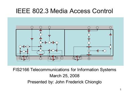 1 IEEE 802.3 Media Access Control FIS2166 Telecommunications for Information Systems March 25, 2008 Presented by: John Frederick Chionglo.