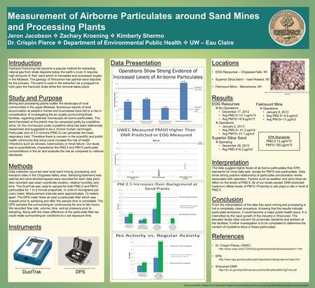 Measurement of Airborne Particulates around Sand Mines and Processing Plants Jeron Jacobson  Zachary Kroening  Kimberly Shermo Dr. Crispin Pierce  Department.