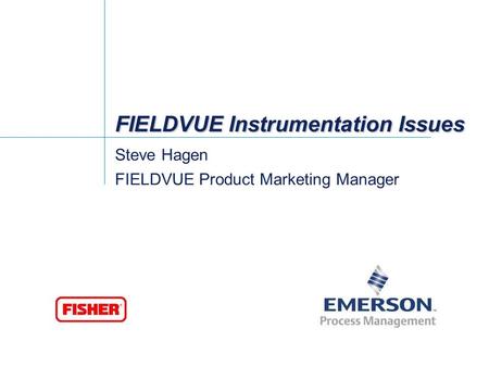 FIELDVUE Instrumentation Issues Steve Hagen FIELDVUE Product Marketing Manager.