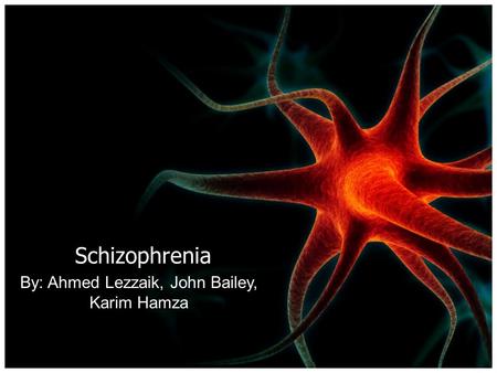 Schizophrenia By: Ahmed Lezzaik, John Bailey, Karim Hamza.