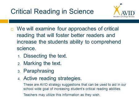 Critical Reading in Science