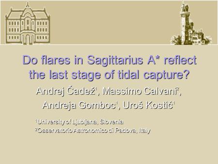 Do flares in Sagittarius A* reflect the last stage of tidal capture? Andrej Čadež 1, Massimo Calvani 2, Andreja Gomboc 1, Uroš Kostić 1 1 University of.