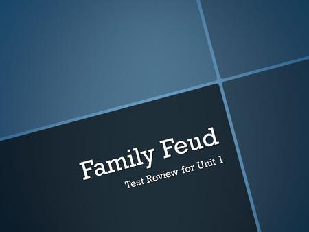 Family Feud Test Review for Unit 1. Rules and Directions Two people will come to the front of the room and sit in the desk. The question will come up.