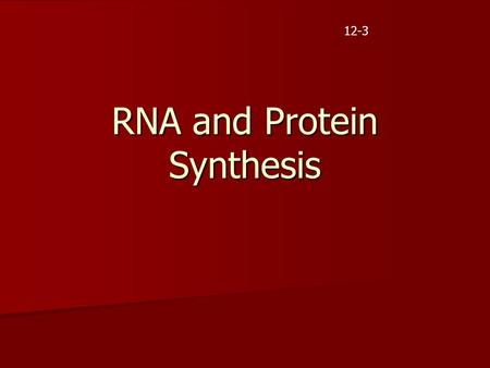 RNA and Protein Synthesis