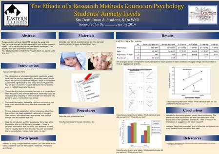 The Effects of a Research Methods Course on Psychology Students’ Anxiety Levels The Effects of a Research Methods Course on Psychology Students’ Anxiety.