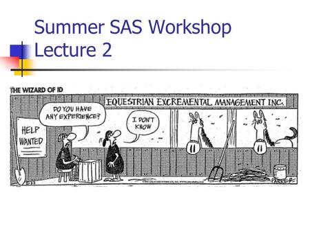 Summer SAS Workshop Lecture 2. Summer 20072 Summer SAS Workshop Lecture 2 I’ve got Data…how do I get started? Libname Review How do you do arithmetic.