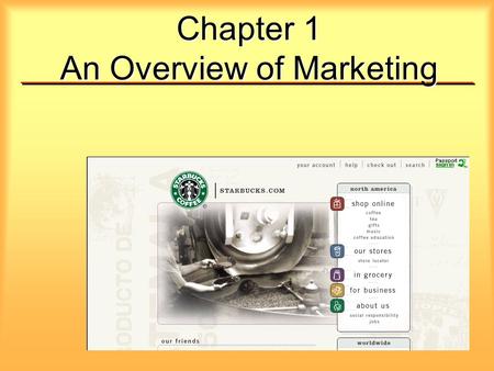 Chapter 1 An Overview of Marketing. What is Marketing? A Philosophy An Attitude A Perspective A Management Orientation A Set of Activities, including: