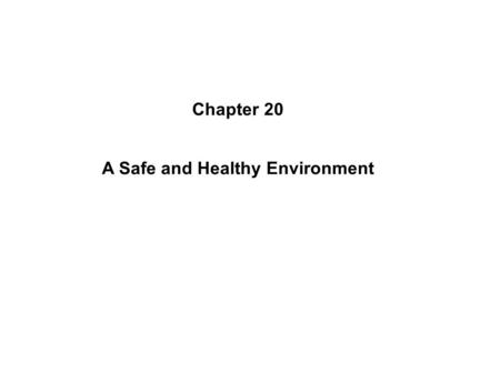 Chapter 20 A Safe and Healthy Environment. Lecture Overview Employee Safety Principles of Safety Program Implementation of Safety Program Health Work.