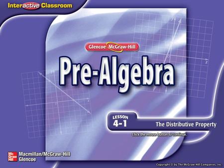 Splash Screen. Lesson Menu Five-Minute Check (over Chapter 3) Then/Now New Vocabulary Key Concept: Distributive Property Example 1: Evaluate Numerical.