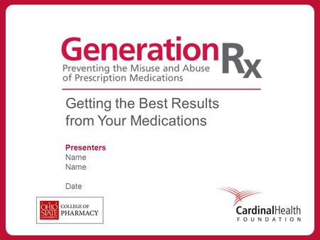 Getting the Best Results from Your Medications Presenters Name Date.