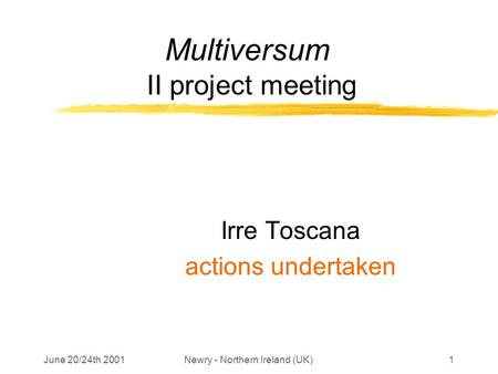 June 20/24th 2001Newry - Northern Ireland (UK)1 Multiversum II project meeting Irre Toscana actions undertaken.