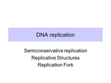 DNA replication Semiconservative replication Replicative Structures Replication Fork.