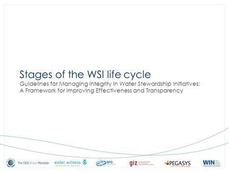 Stages of the WSI life cycle Guidelines for Managing Integrity in Water Stewardship Initiatives: A Framework for Improving Effectiveness and Transparency.