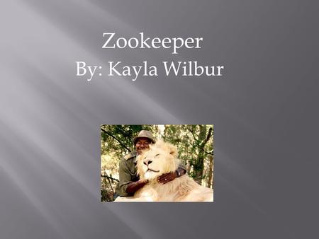 Zookeeper By: Kayla Wilbur. Why Zookeeper?  Interesting  Learn more  Strange animals  Something new.