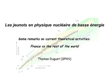 Les jeunots en physique nucléaire de basse énergie Some remarks on current theoretical activities: France vs the rest of the world Thomas Duguet (SPhN)