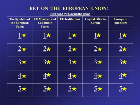 BET ON THE EUROPEAN UNION! The Symbols of the European Union