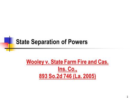 1 State Separation of Powers Wooley v. State Farm Fire and Cas. Ins. Co., 893 So.2d 746 (La. 2005)