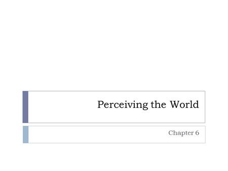 Perceiving the World Chapter 6. Do Now:  Explain how perception can alter the way different people see the world? Provide Examples!