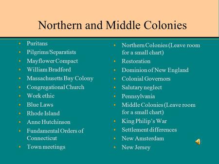 Northern and Middle Colonies