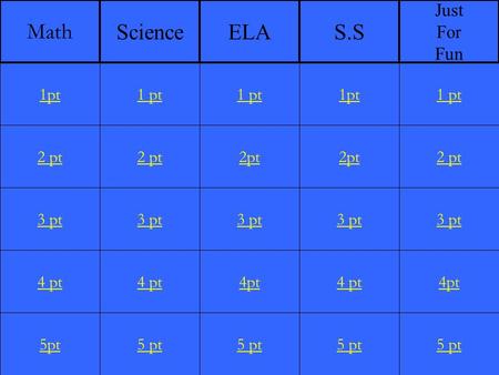 2 pt 3 pt 4 pt 5pt 1 pt 2 pt 3 pt 4 pt 5 pt 1 pt 2pt 3 pt 4pt 5 pt 1pt 2pt 3 pt 4 pt 5 pt 1 pt 2 pt 3 pt 4pt 5 pt 1pt Math ScienceELAS.S Just For Fun.