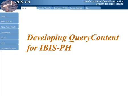 Developing QueryContent for IBIS-PH. Let’s check a few things. 1.Do you have a “Q:\” drive mapped to the backend ibis-q server?