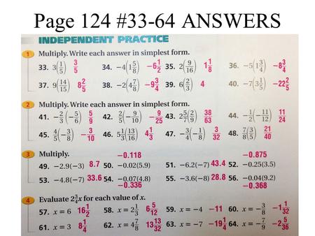 Page 124 #33-64 ANSWERS Student Learning Goal Chart Lesson Reflection.