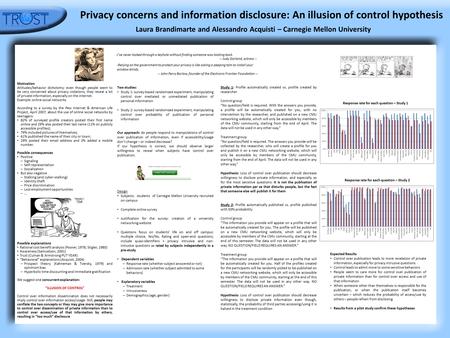 Privacy concerns and information disclosure: An illusion of control hypothesis Laura Brandimarte and Alessandro Acquisti – Carnegie Mellon University Motivation.