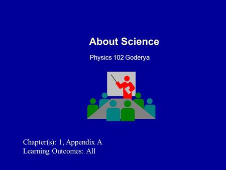 About Science Physics 102 Goderya Chapter(s): 1, Appendix A Learning Outcomes: All.