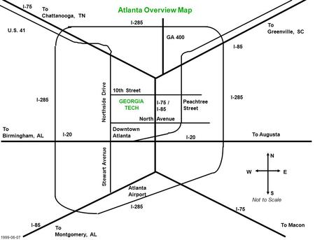 To Chattanooga, TN U.S. 41 I-75 I-285 I-85 To Greenville, SC To Augusta To Birmingham, AL I-85 I-75 To Macon To Montgomery, AL I-285 I-20 Downtown Atlanta.