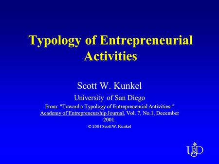 Typology of Entrepreneurial Activities