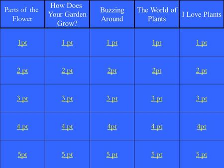 2 pt 3 pt 4 pt 5pt 1 pt 2 pt 3 pt 4 pt 5 pt 1 pt 2pt 3 pt 4pt 5 pt 1pt 2pt 3 pt 4 pt 5 pt 1 pt 2 pt 3 pt 4pt 5 pt 1pt Parts of the Flower How Does Your.