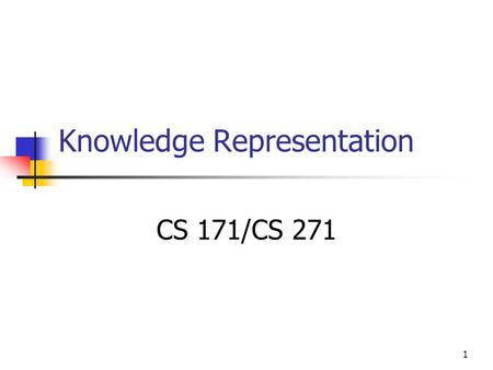 1 Knowledge Representation CS 171/CS 271. 2 How to represent reality? Use an ontology (a formal representation of reality) General/abstract domain Specific.