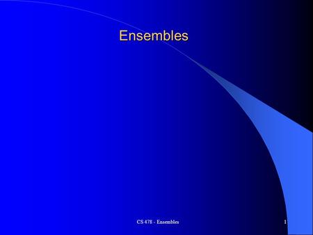 CS 478 - Ensembles1 Ensembles. 2 A “Holy Grail” of Machine Learning Automated Learner Just a Data Set or just an explanation of the problem Hypothesis.