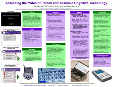 Assessing the Match of Person and Assistive Cognitive Technology Measure Conclusions Acknowledgments Gratitude is extended to participants, interviewers.