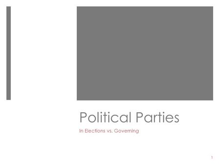 Political Parties In Elections vs. Governing 1. Realignment  Voter driven  Demographics change  Regionally  generationally  Party driven  Issues.