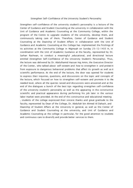 Strengthen Self-Confidence of the University Student's Personality Strengthen self-confidence of the university student's personality is a lecture of the.