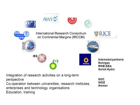 IES Integration of research activities on a long-term perspective Co-operation between universities, research institutes, enterprises and technology organisations.