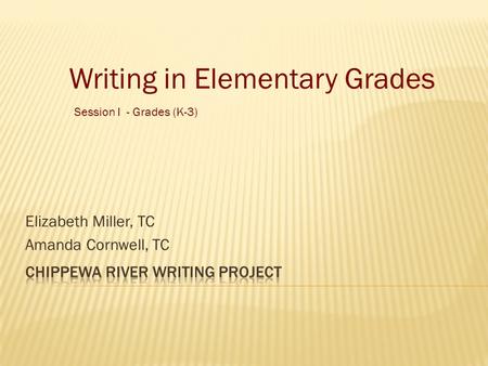 Elizabeth Miller, TC Amanda Cornwell, TC Writing in Elementary Grades Session I - Grades (K-3)