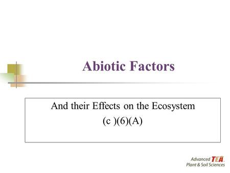 Abiotic Factors And their Effects on the Ecosystem (c )(6)(A)