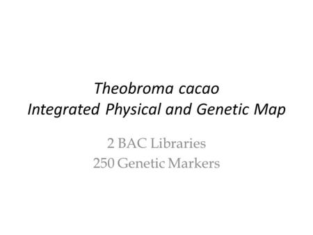 Theobroma cacao Integrated Physical and Genetic Map 2 BAC Libraries 250 Genetic Markers.