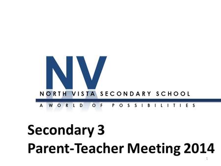 1 N O R T H V I S T A S E C O N D A R Y S C H O O L A W O R L D O F P O S S I B I L I T I E S Secondary 3 Parent-Teacher Meeting 2014.