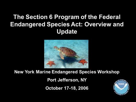 The Section 6 Program of the Federal Endangered Species Act: Overview and Update New York Marine Endangered Species Workshop Port Jefferson, NY October.